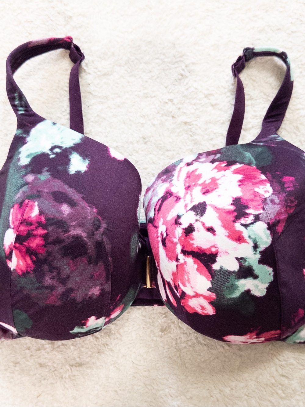 Cacique 44F Purple Floral Front Closure Bra Plus Size Underwire Like New - Picture 2 of 7